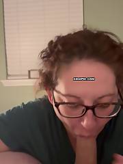 Lovely nerdy MILF sucks dick