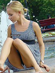 Nice ammeteur chicks flashing their sexy panties and nude vaginal lips under skirt in public