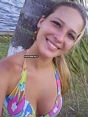 Lovely smiling chick taking dressed and undressed selfie sex shots on vacation, watch dressed in swimsuit and posing at the sea and then exposing nude backside and vagina and fingerfucking rectal hole