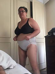 BBW Wife Sal White Satin Panties Amateur BBW Brunette