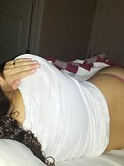 Beautiful latina wifey posing, toying and taking a messy load