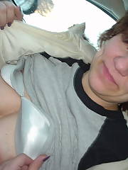 Heres my sexy bang friend flashing me in the car before she blows me.  she let me jizz in her mouth and face