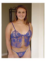 Hot brunette girlfriend in sexy blue lingerie.