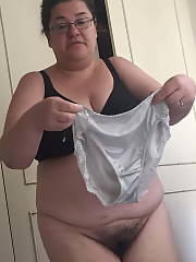 BBW Wife Sal White Satin Panties Amateur BBW Brunette