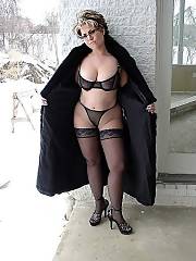 Busty amateur in fur coat in snow Fur Fur Coat Snow